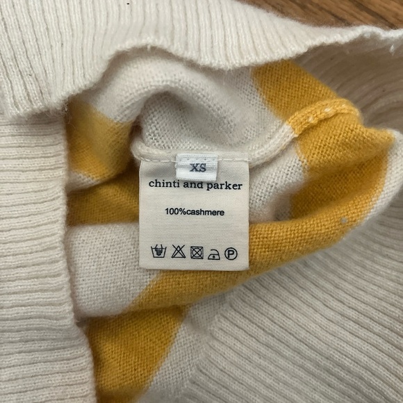chinti and parker Women Beige And Yellows Stripped Cashmere Sweater Size XS - Picture 6 of 8